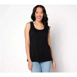Isaac Mizrahi Live! Essentials Pima Cotton Sleeveless Top Pitch Black 1X A641486